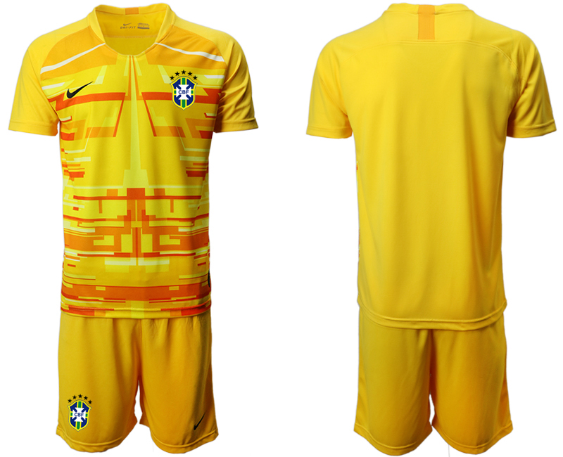 Men 2020-2021 Season National team Brazil goalkeeper yellow Soccer Jersey